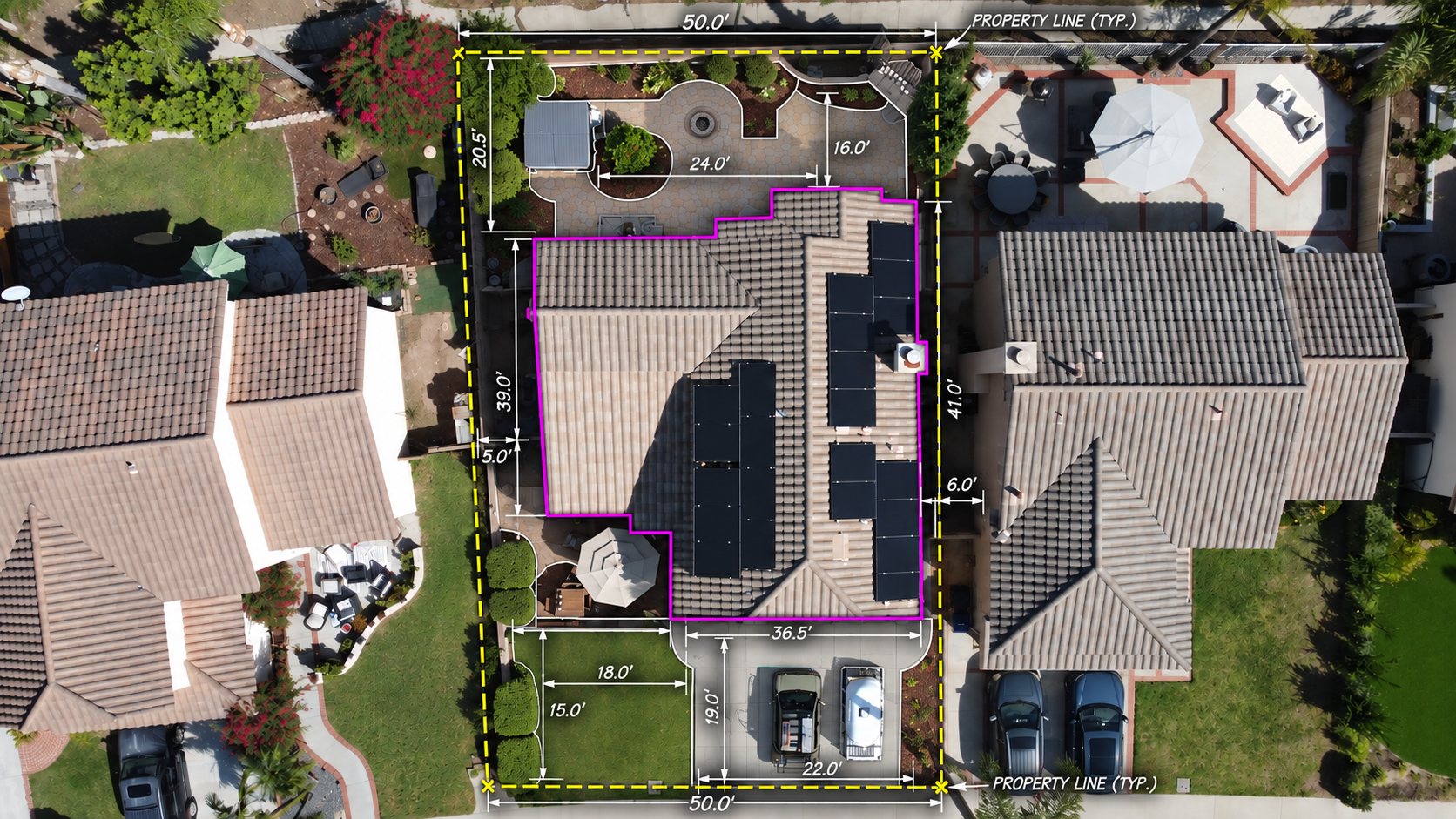 Drone aerial site measurement with property lines